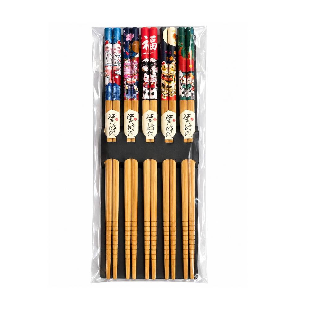 Nuovo progetto - 2026-09-23T124148.252 Bacchette Giapponesi in Bambù con Decorazioni Maneki Neko – Set 5 Paia - immagine 1