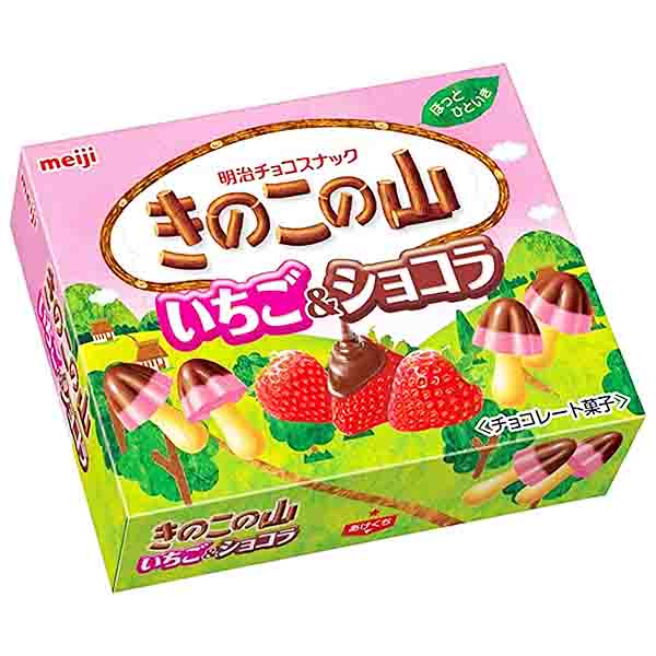 Biscotti a forma di funghetti alla Fragola e Cioccolato 64g, Meiji