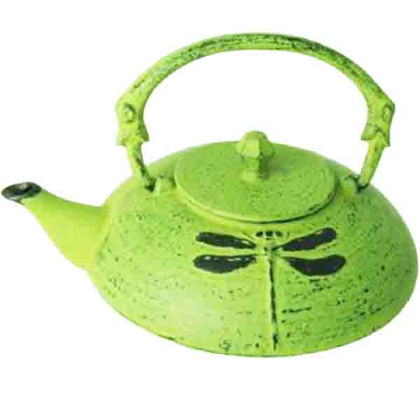 Teiera In Ghisa Colore Verde Anticato Con Libellula Inciso In Ri