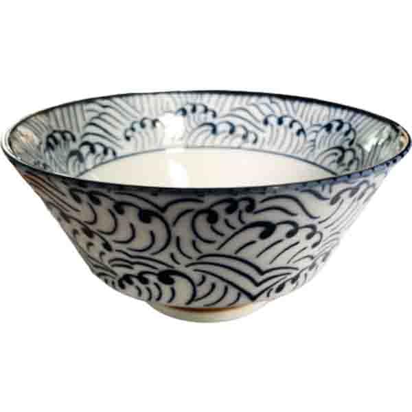 Ciotola di Porcellana bianca e blu scuro con onde in stile giapponese 13x6,5cm, Tokyo Design