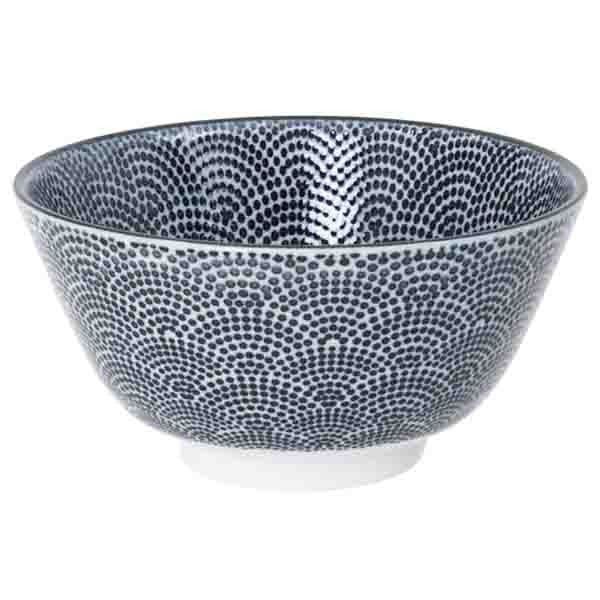 Ciotola di Porcellana bianca e nera con ventaglio orientale a puntini 12x6,4cm, Tokyo Design Studio