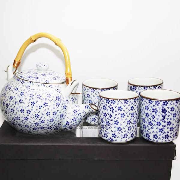 Set teiera Giapponese fiori ciliegio blu Japan